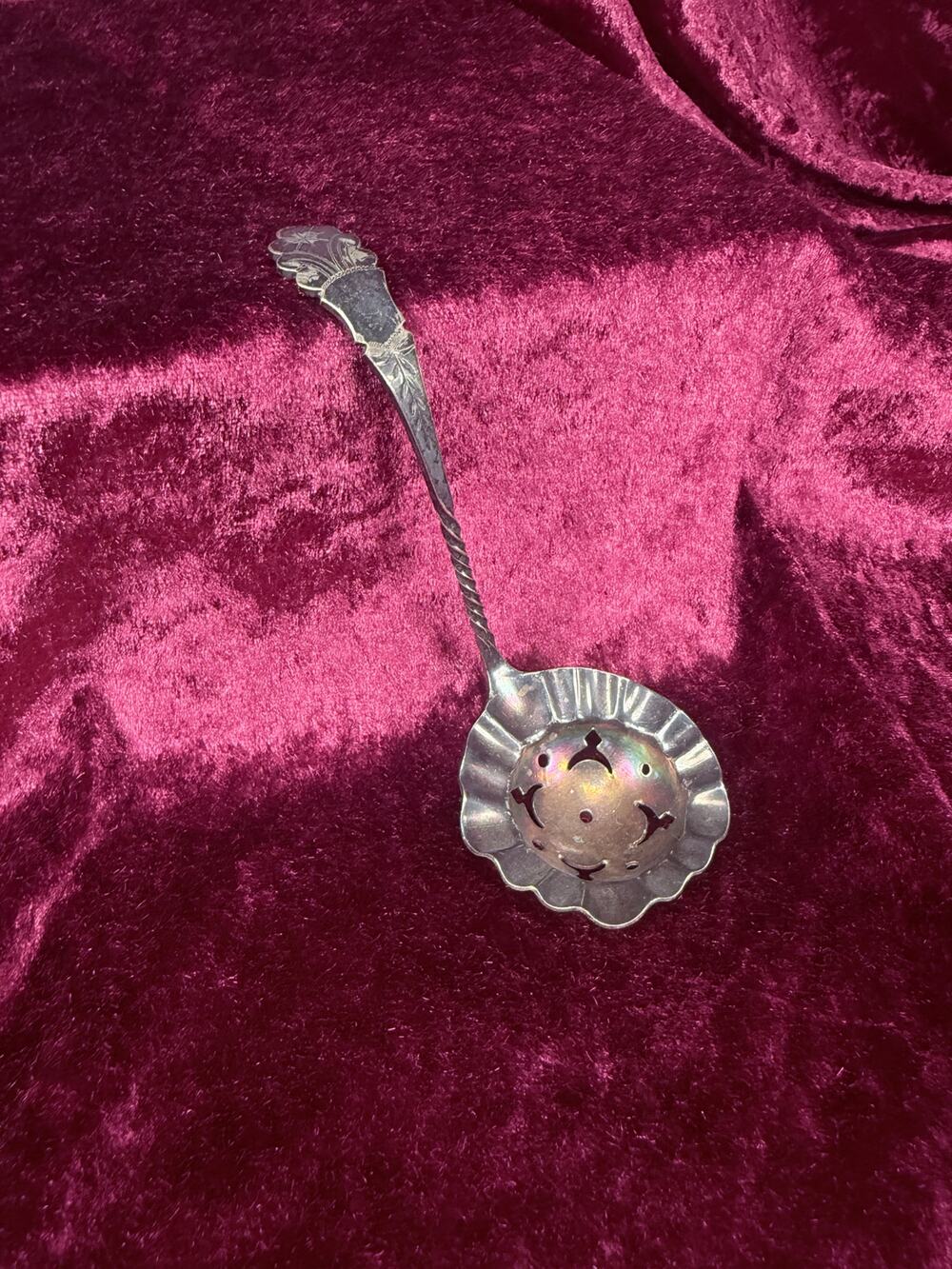 Vintage Silverplate Sugar Sifter Spoon – Pierced Bowl Floral Handle